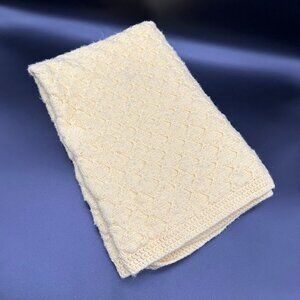 Vintage Hand Knit Yellow Crocheted Afghan Blanket Baby Crib Rectangle Retro